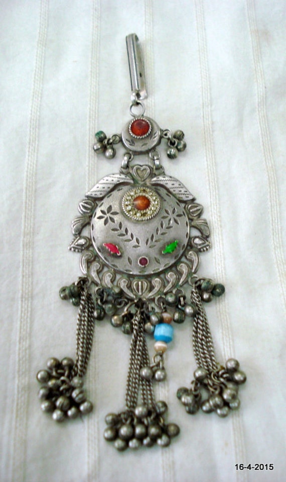 vintage antique tribal old silver necklace pendan… - image 1