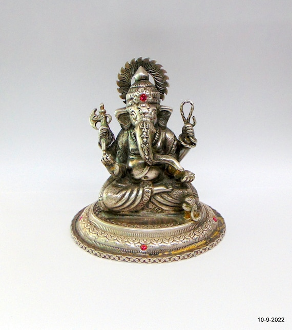 ガネーシャ　Ganesha statue 骨董　置物　antique Vintage Antique Old Silver Statue Idol Hindu God Lord