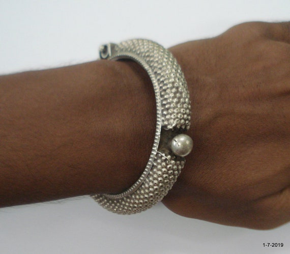 Vintage antique tribal old silver bangle bracelet… - image 10