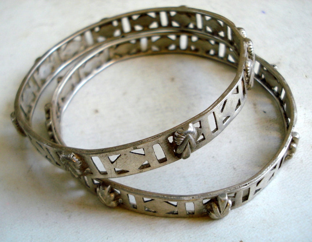 Vintage Antique Tribal Old Silver Bangles Bracelet Chudiyan Set