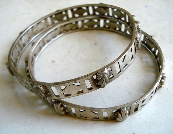 Vintage Antique Tribal Old Silver Bangles Bracelet Chudiyan Set