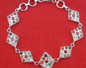 sterling silver nine gem stones bracelet navratan ethnic