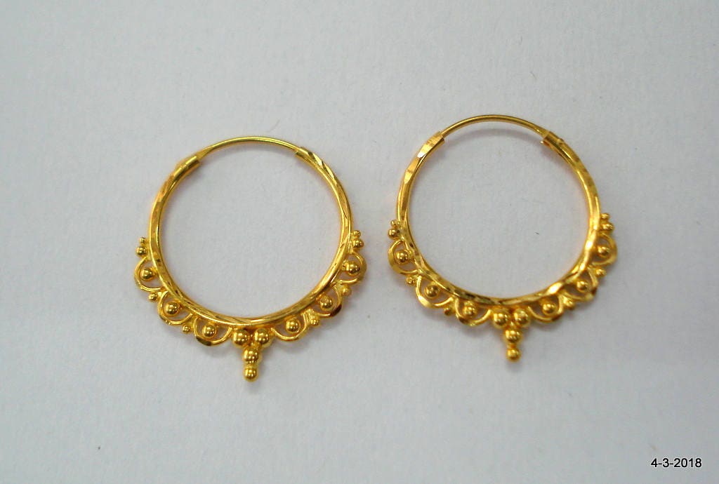 Traditional Design 20kt Gold Earrings Gold Hoop Earrings Handmade