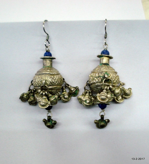 Vintage Antique Tribal Old Silver Earrings Indian Belly Dance 