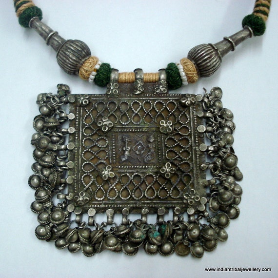 vintage antique tribal old silver amulet beads pe… - image 2