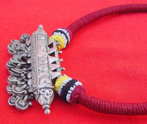 vintage antique tribal old silver necklace amulet… - image 4