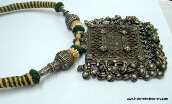 vintage antique tribal old silver amulet beads pe… - image 3
