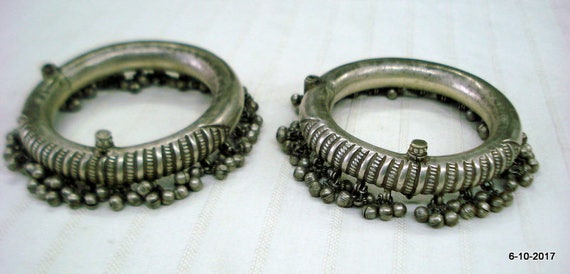 antique tribal old silver anklet kada pair ankle b