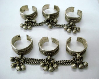 vintage antique ethnic tribal old silver toe rings belly dance jewelry