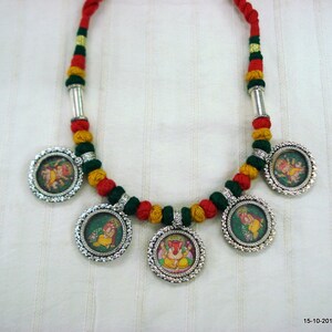 Traditional Design Sterling Silver Necklace Painting Pendant lord ganesha