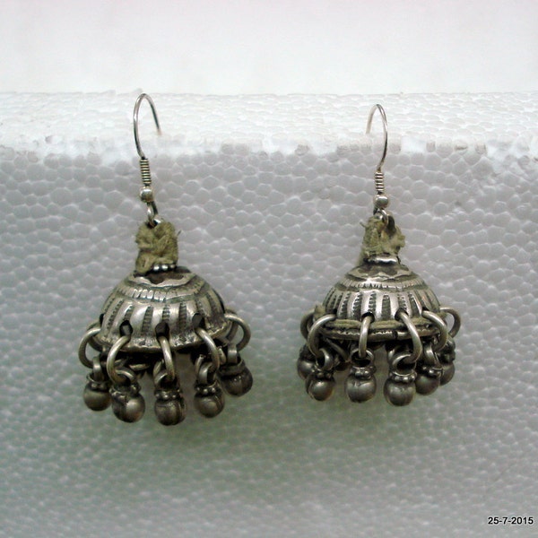 vintage antique tribal old silver dangle earrings gumka belly dance jewelry