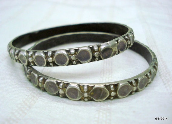 Vintage Antique Tribal Old Silver Bracelet Bangle Chudi Set 2pc