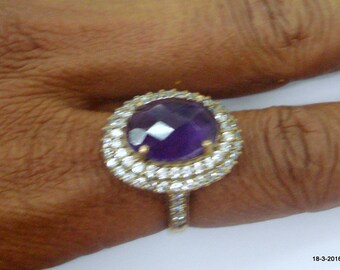 sterling silver ring amethyst & crystal gemstone ring two tone ring jewellery