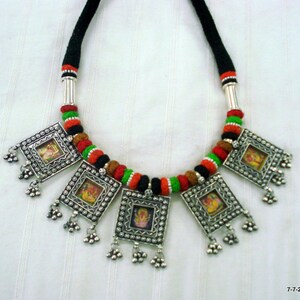 Traditional Design Sterling Silver Necklace Painting Pendant Choker Handmade