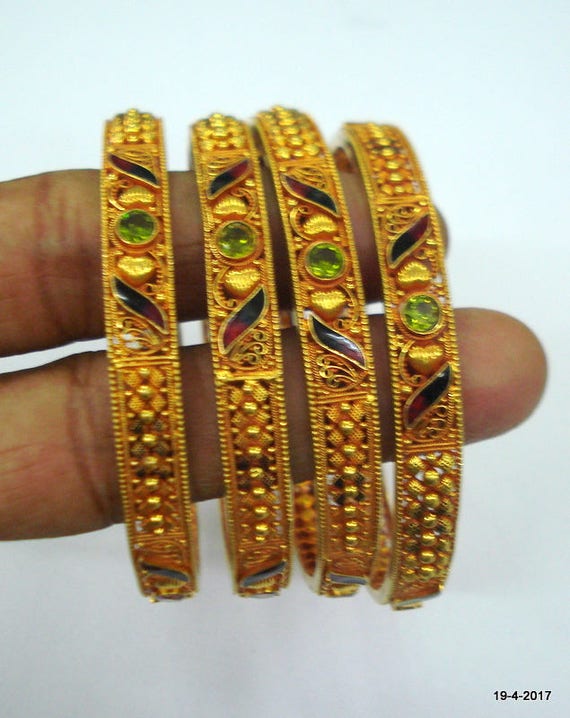 vintage 22kt gold bangle bracelet set 4pc handmade