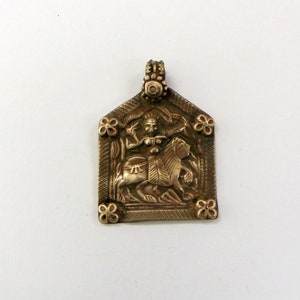 vintage antique tribal old silver amulet pendant necklace hindu goddess durga