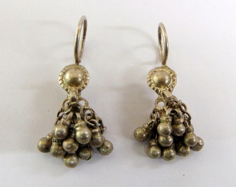 Vintage Antique tribal old silver earring pair from Rajasthan India