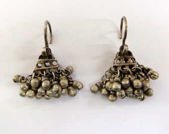 Vintage Antique tribal old silver earring pair from Rajasthan India