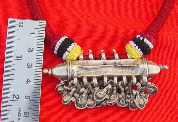 vintage antique tribal old silver necklace amulet… - image 5