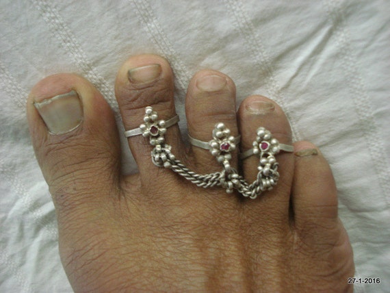 vintage antique tribal old silver toe rings tradi… - image 5