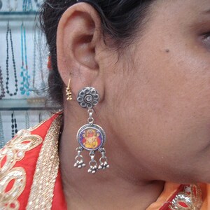 Traditional Design Sterling Silver Earrings Lord Ganesha Painting ...