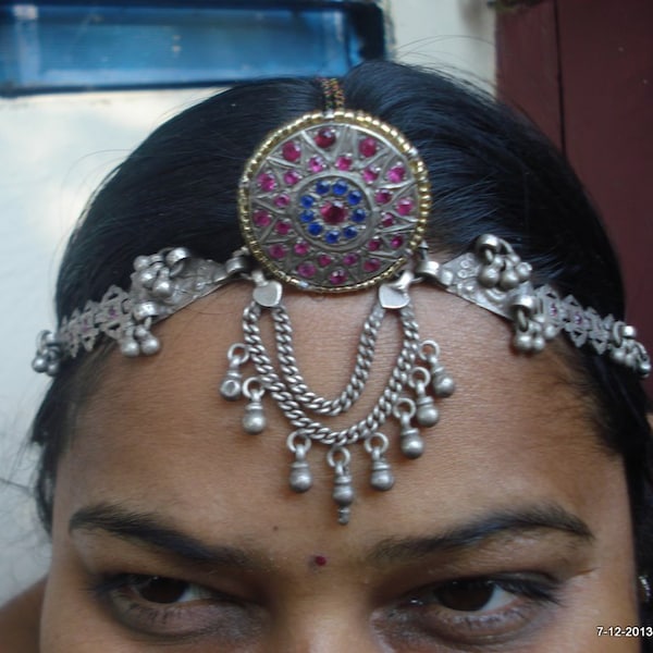 vintage antique old silver hair jewelry tika head ornament tribal bellydance