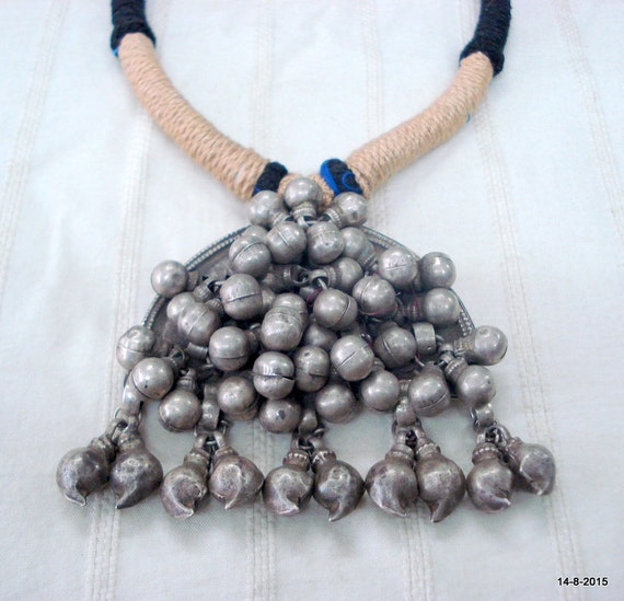 vintage antique tribal old silver pendant necklac… - image 2