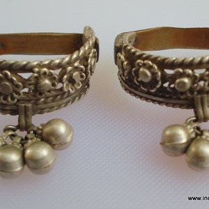 vintage antique ethnic tribal old silver big toe ring pair belly dance jewelry