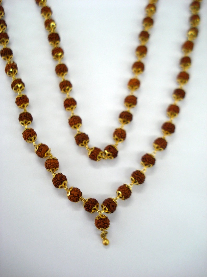 20kt Gold and Rudraksha Beads Chain Necklace Mala Handmade 108 Etsy