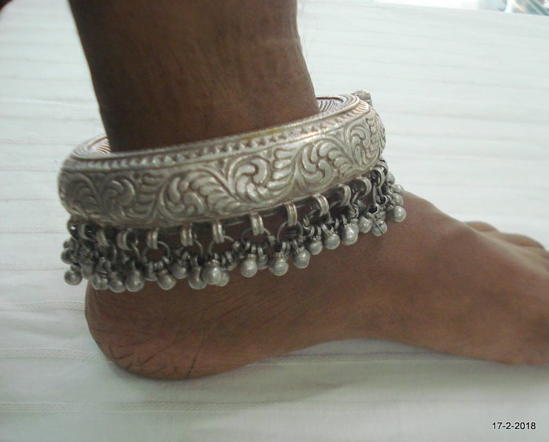 Vintage antique tribal old silver anklet kada pair ankle Etsy