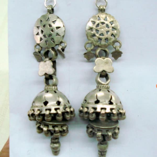 vintage antique ethnic tribal old silver earrings gumka belly dance jewelry