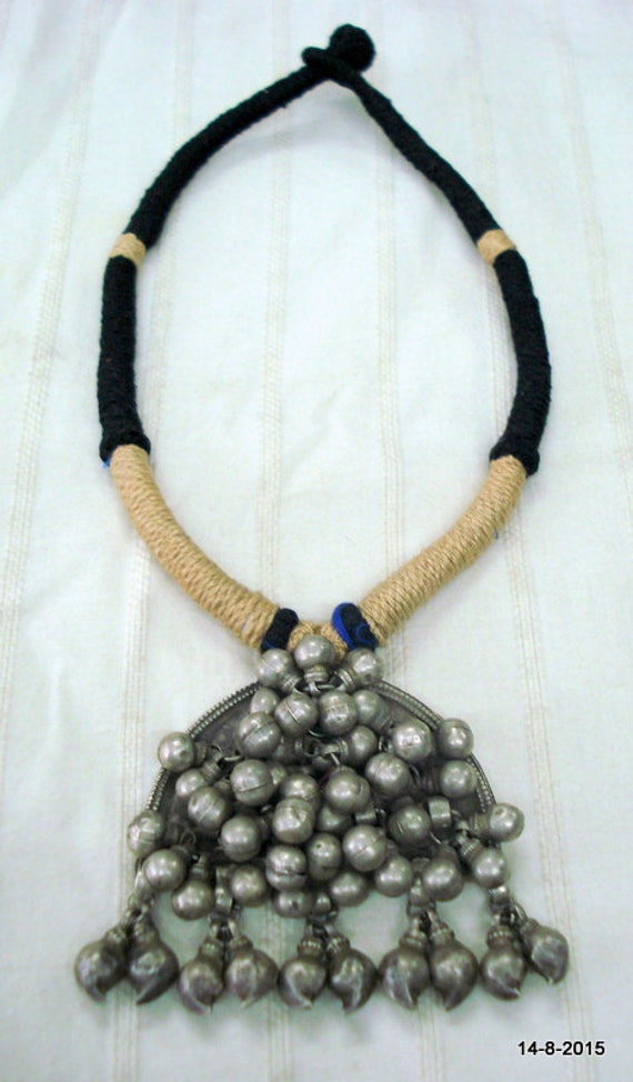 vintage antique tribal old silver pendant necklac… - image 1