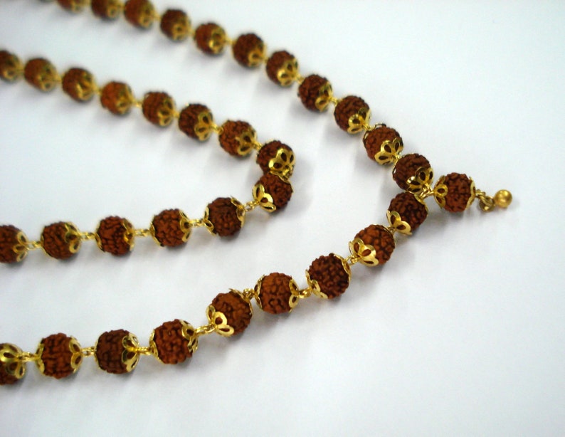 20kt Gold and Rudraksha Beads Chain Necklace Mala Handmade 108 | Etsy