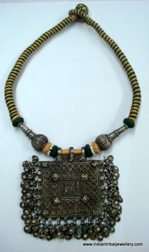 vintage antique tribal old silver amulet beads pe… - image 1