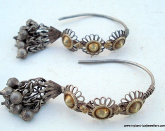 vintage antique tribal old silver earrings rajasthan