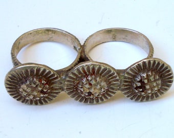 vintage antique ethnic tribal old silver double ring rajasthan india jewelry