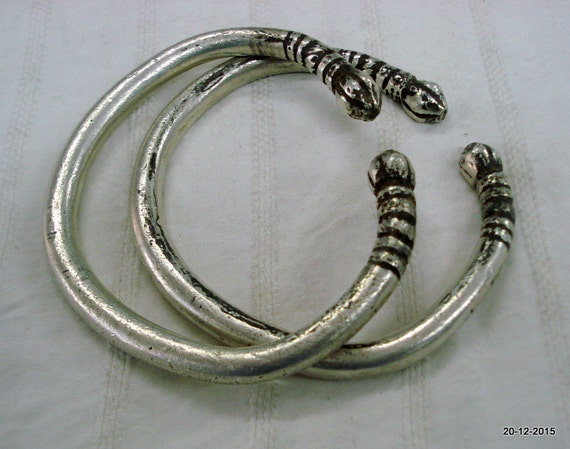 vintage antique tribal old silver bracelet bangle… - image 4