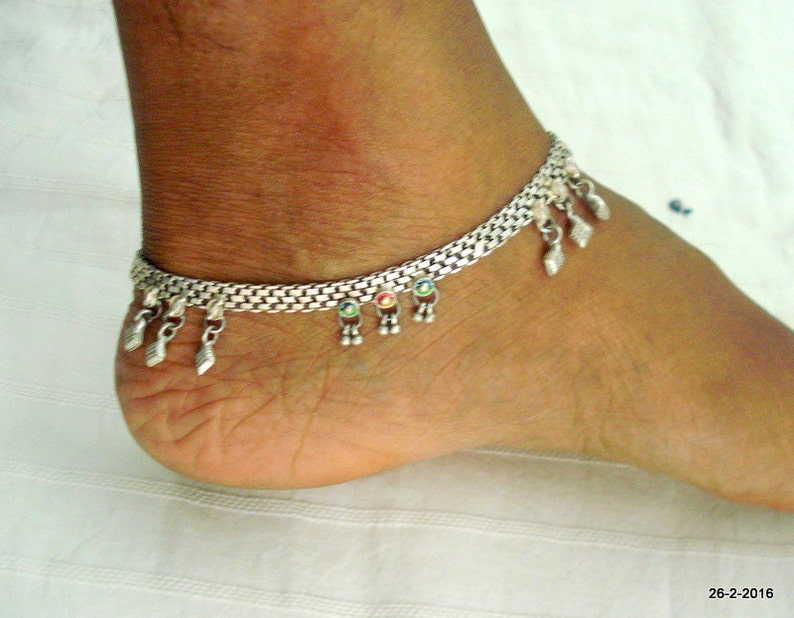 vintage anklet antique old silver anklet feet bracelet ankle chain noisy