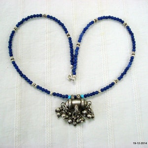 vintage necklace silver necklace blue beads necklace old silver pendant