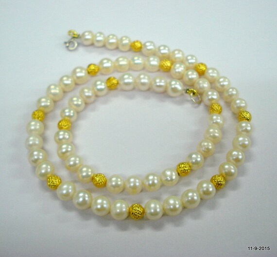 Ethnic Traditional Handmade Golden Plated Pearl Beads Stone Necklace 0910/_32