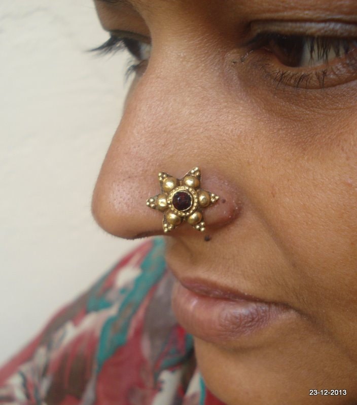 18k Vintage Antique Gold Nose Stud Nosepin Old Rabri Belly Dance Jewelry Etsy Israel