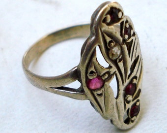 vintage antique tribal old silver glass stones ring rajasthan india