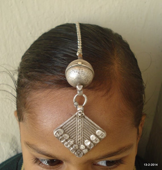 ヴィンテージ アンティーク 部族 古い シルバー ヘアジュエリー ティカ