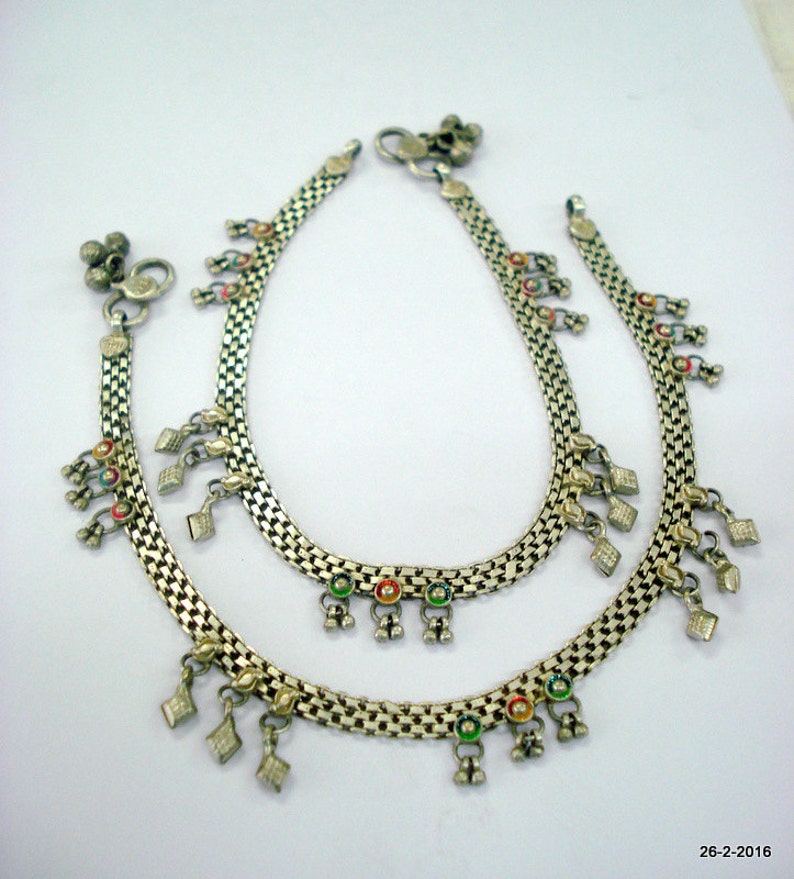 vintage anklet antique old silver anklet feet bracelet ankle chain noisy