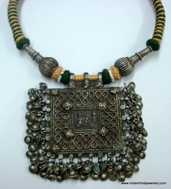 vintage antique tribal old silver amulet beads pe… - image 5