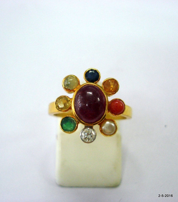 18kt Gold Ring Navratan Gemstone Ring Diamond Ruby Emerald Etc