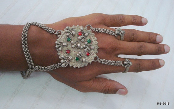 vintage antique tribal old silver dorsal hand ornament ethnic bracelet rings