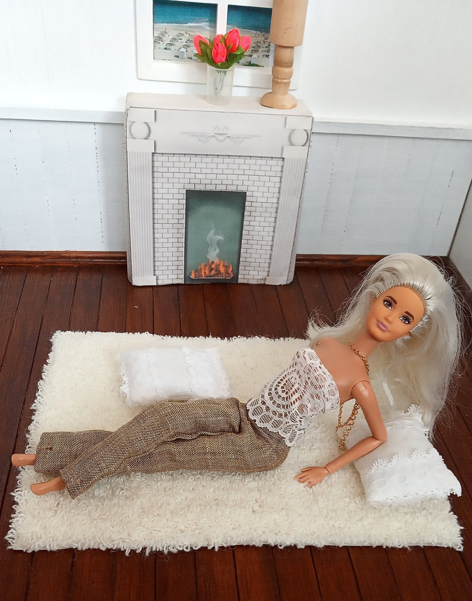 White Dollhouse Rug 16 Scale/carpet Handmade Punch Needle Etsy