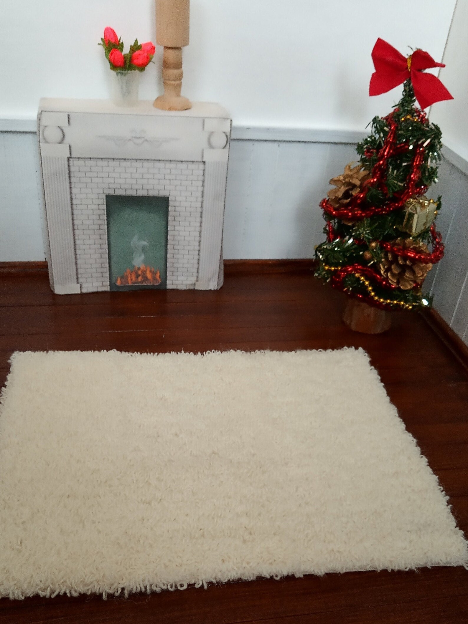 White Dollhouse Rug 16 Scale/carpet Handmade Punch Needle Etsy
