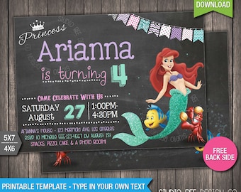 85% OFF - The Little Mermaid Invitation - INSTANT DOWNLOAD - Printable Little Mermaid Birthday Invite - DiY Personalize & Print - (LMin01)